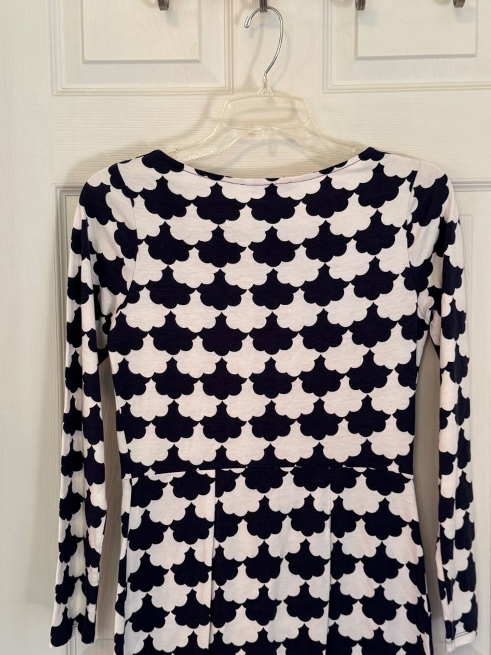 Boden Blue White Scallop Jersey Knit Tunic Dress Long Sleeve Sheath Mini US 4R - Picture 10 of 10